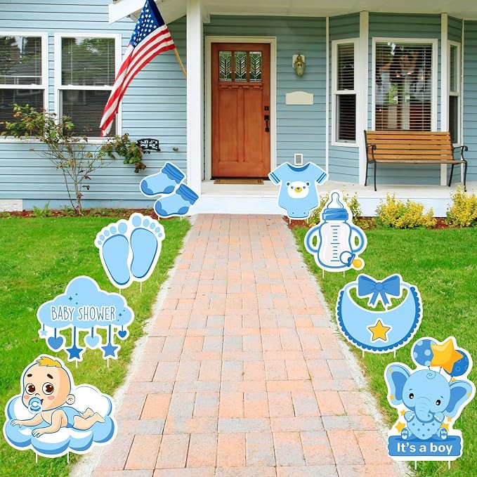 12 Pcs Blue Baby Shower Yard Decoration Its a Boy Outdoor Yard Sign with Stakes Welcome Baby Boy Decorations Waterproof Stork Elephant Yard Decor for Gender Reveal Home Garden Lawn Blue Party Supplies