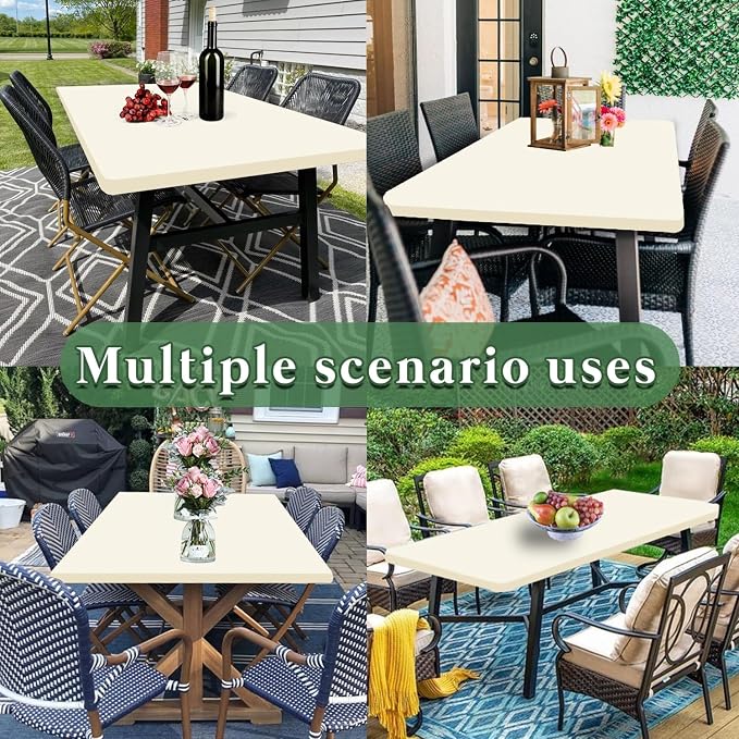 6 Pack Table Cover Fitted Picnic Elastic Tablecloth for 6 Foot Rectangle Tables Waterproof Stretch Washable Folding Indoor and Outdoor Spandex Table Cloth for Parties Banquet Camping (Beige,30" x 72")