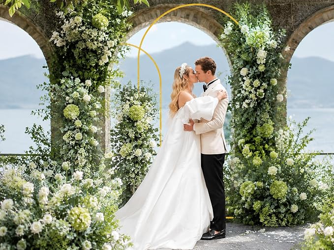 Metal Arch Backdrop Stand Set (7.2 ft + 6 ft), Wedding Arch Frame, Stable Backdrop Stand with Square Base Ground Pegs, Suitable for Birthday Parties, Baby Shower Wreath Decorations (2-Piece Set)
