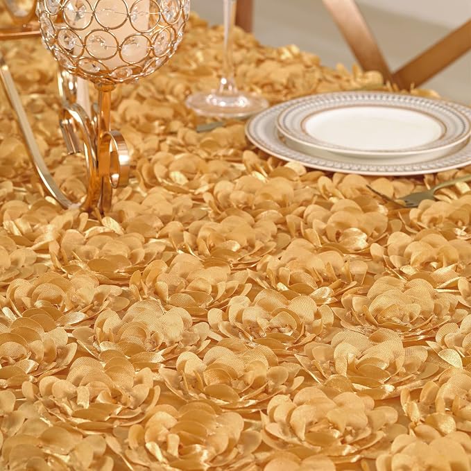 Fanqisi Gold Rosette Table Cloth 90x156 Inches Rectangle Satin Tablecloth Party Table Cover for Party Banquet Birthday Table Wedding Decoration