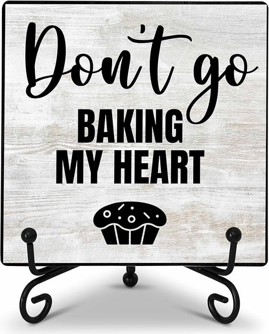 Kitchen Counter Decoration, Kitchen Decor and Accessories, Bakery Decor, Fun Farmhouse Wooden Plaque with Iron Stand for Table Shelf Display-A06