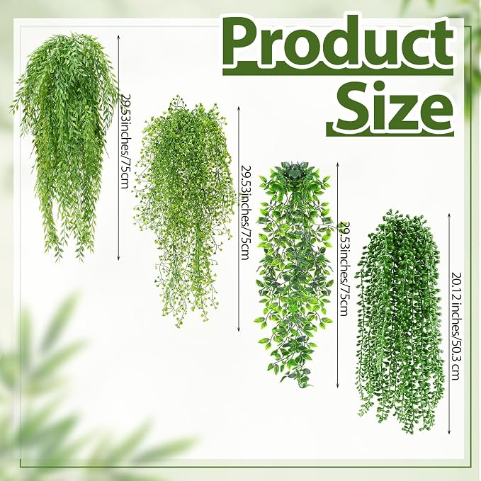 Daifunli 12 Pcs Artificial Hanging Plants Fake Hanging Ferns Plastic Fake Plant for Wall Room Garden Garland Indoor Outdoor Decor No Basket (Mandala, Willows, Fuchsia, String of Pearls)