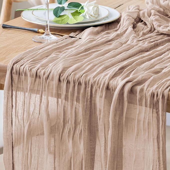 Table Runner Cheesecloth 10FT Nude Pink Boho Gauze Cheese Cloth Rustic Sheer Table Runners for Wedding Birthday Bridal Baby Shower Party Decoration