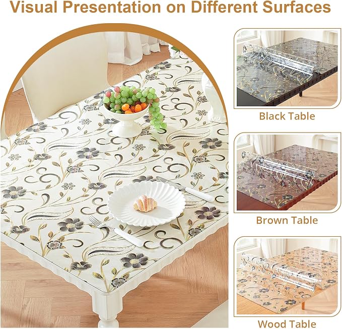 LovePads Floral Table Protector 42 x 84 Inch, 1.5mm Thick Plastic Table Cover, Waterproof Vinyl Tablecloth Rectangular Desk Protector Mat for Kitchen, Dining Room & Coffee Tabletop