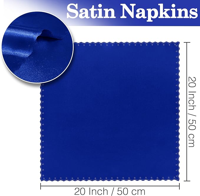 60 Pieces Royal Blue Satin Napkins 20x20 Inches Satin Cloth Napkins, Square Satin Napkins with Scalloped Edges, Elegant & Silky Table Napkins for Restaurant Banquet Wedding
