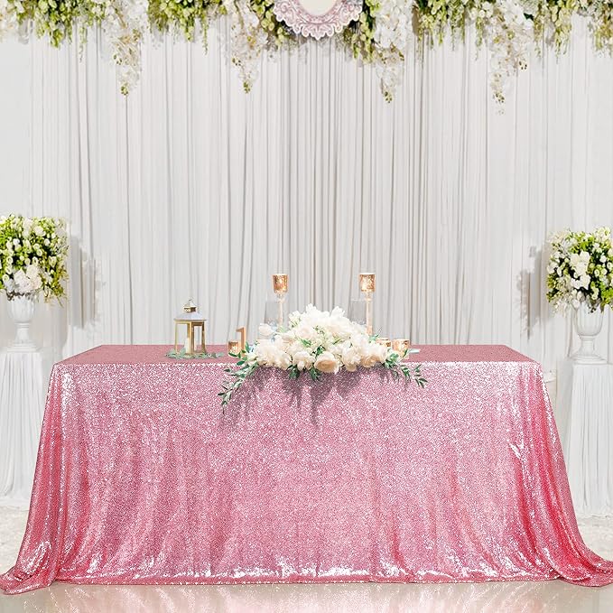 B-COOL Sequin Tablecloth Party Tablecloth Rectangular Seamless Sequin Table Cloth Overlay Glitter Wedding Birthday Bridal Shower Decorations-90x156inch Fuchsia Pink