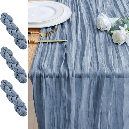 3PCS Table Runner Cheesecloth 10FT Dusty Blue Boho Gauze Cheese Cloth Rustic Sheer Table Runners for Wedding Bridal Baby Shower Party Decoration