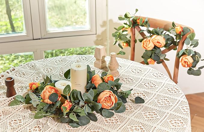 MISSPIN 2pcs Artificial Flowers Garland Spring Eucalyptus Garland Vintage Fake Flower Peony Rose Vine Greenery Decorative Wall Hanging Plant for Wedding Arch Door Arrangement Party Decor