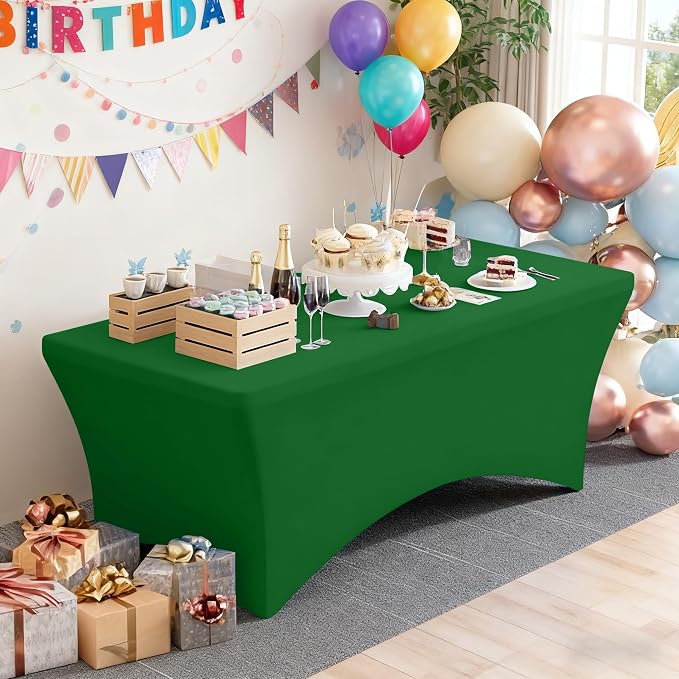 Moosfor Spandex Elastic Fitted 6FT Rectangle Tablecloth 6 Pack, Stretch Washable Reusable Table Cover for Outdoor Picnic, Dining, Wedding, Banquet & Party Events (Emerald Green, 72Lx30Wx30H Inch)