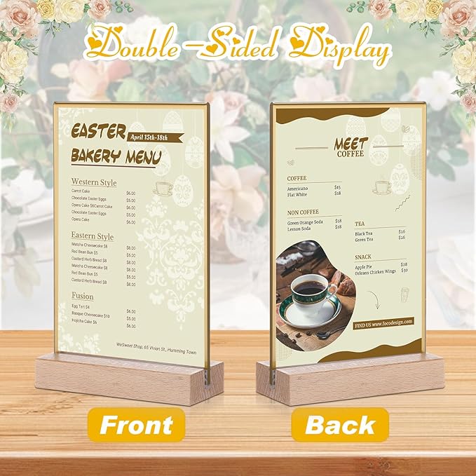 Vinsot 16 Pack 5x7 Inch Gold Acrylic Sign with Base T Shape Sign Holder Vertical Blank Stands Desktop Display Plastic Menu Frame Double Sided Stand for Wedding Restaurant Party Decor