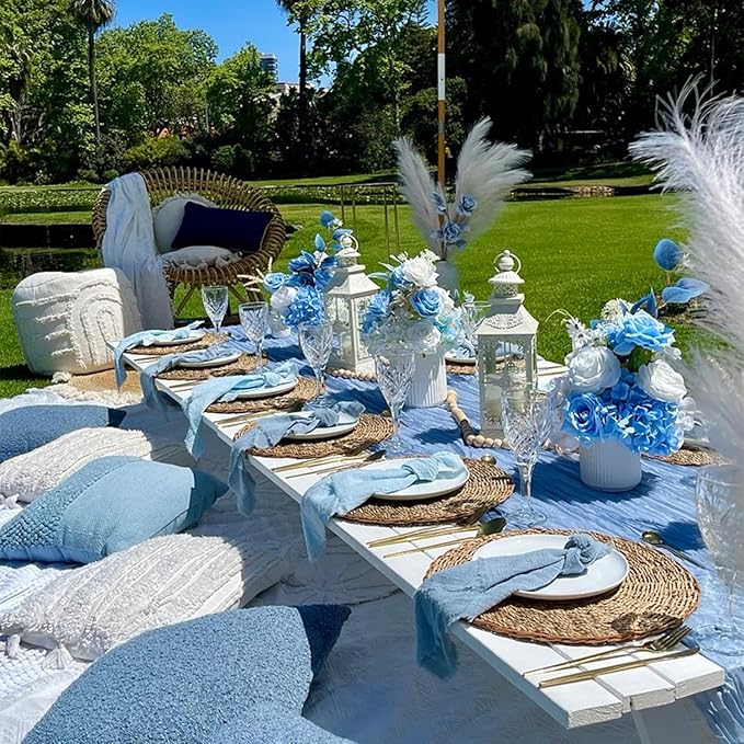 10 Pack Dusty Blue Cheesecloth Table Runner 35x120 Inch, Easter Spring Boho Rustic Semi-Sheer Gauze Cheese Cloth Table Runner for Wedding Bridal Baby Shower Birthday Party Decor