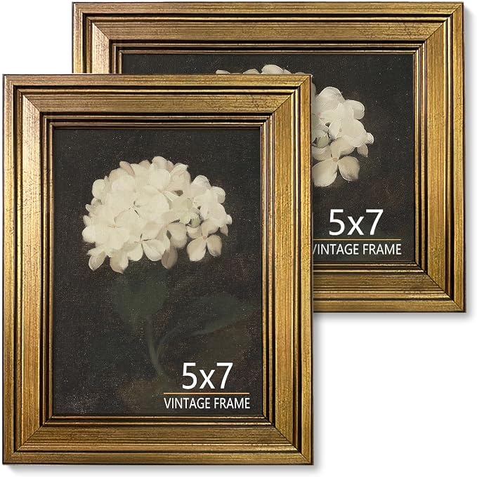 5x7 Picture Frame Set of 2 – Vintage Gold Picture Frames for Tabletop & Wall Mount, 5 x 7 Photo Frame for Living Room, Bedroom, Office Décor & Gift Wedding Anniversary Housewarming