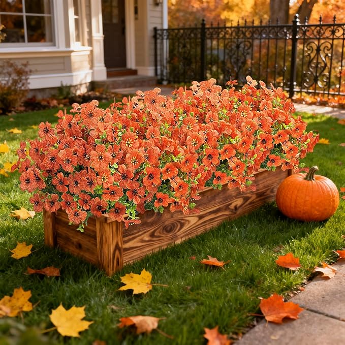 12 Bundles Artificial Flowers for Spring Summer Outdoor Decoration Fake Flowers uv Resistant Artificial Outside Flowers Faux Greenery for Porch Garden Home Patio Valentine's Day Decor (Orange)