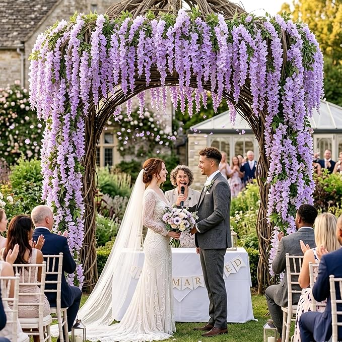 Artificial Wisteria Hanging Flowers Fake Wisteria Flower Garland Silk Vines Rattan Decor for Home Wedding Arch Wall Garden Greenery Bedroom Outdoor Office Party Decoration (24, Light Purple)