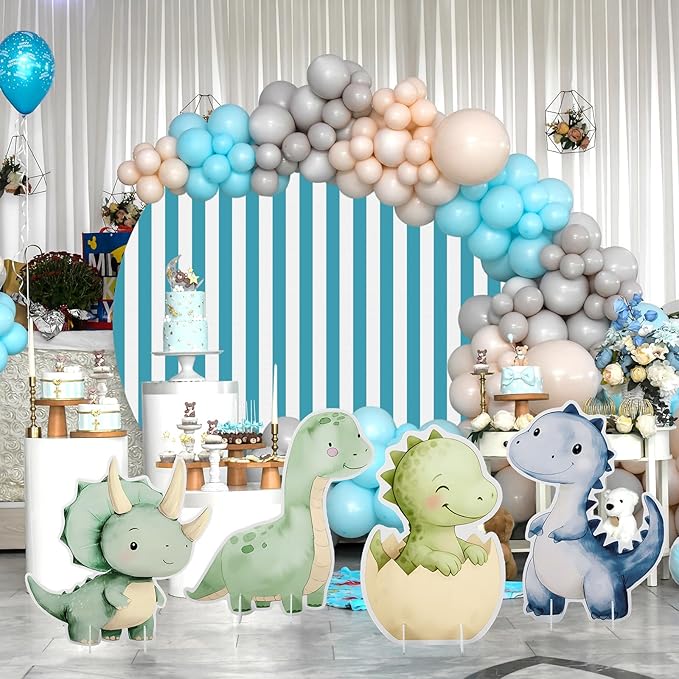 4 Pcs Large Dinosaur Cutout Cardboard Standup Decorations 21 x 15'' Cute Dinosaur Baby Shower Decorations Cartoon Backdrop Photo Props for Birthday Party Supplies Cake Table Decor, 4 Styles