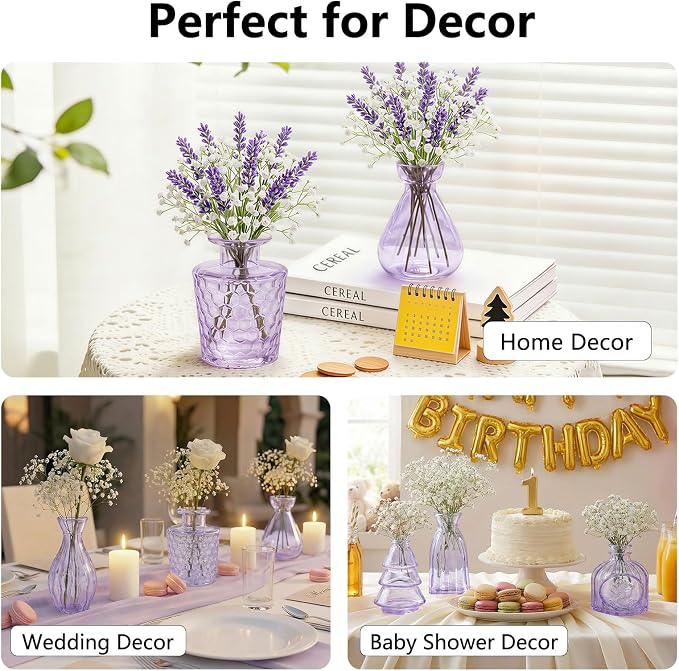 RUCKAE Glass Bud Vases Mini Flower Vase Small Vintage Vases for Centerpiece Table Wedding Decorations Home Decor Party(Purple 22 Pack)