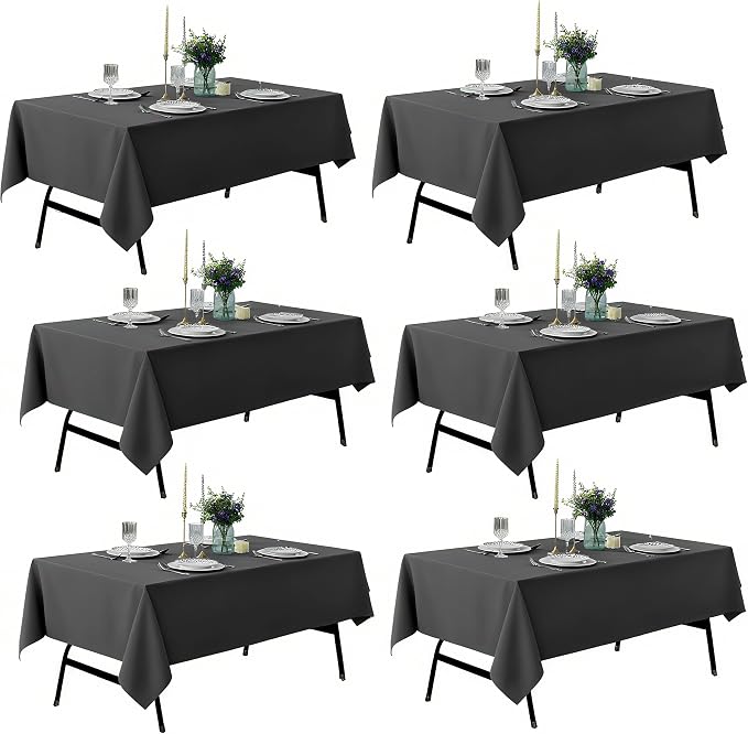 6-Pack 60x120 inch Grey Table Cloths, Solid Stain and Wrinkle Resistant Oblong Tablecloth, Premium Plain Weave Polyester Fabric Rectangle Table Linen Covers for Hotel, Wedding