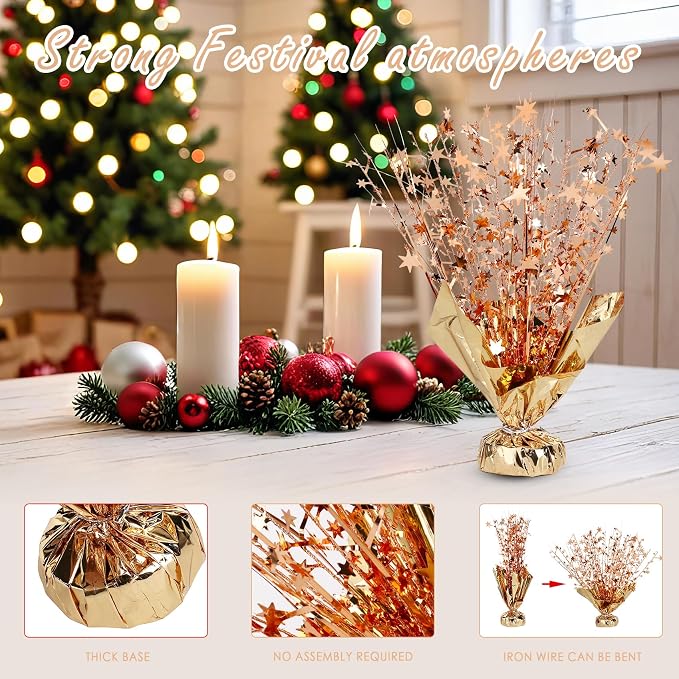 8 Pack Metallic Star Spray Centerpieces for Tables - Bulk 12.4" Foil Fountain Table Decorations for Large Events, Graduation 2026, Wedding Reception (Rose Gold)