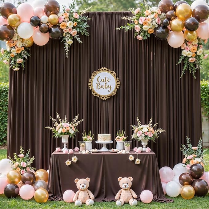 10ft x 10ft Brown Backdrop Curtain for Parties Wedding Brown Wrinkle Free Backdrop Drapes Panels for Baby Shower Gender Reveal Birthday Photo Photography Polyester Fabric Background Decoration