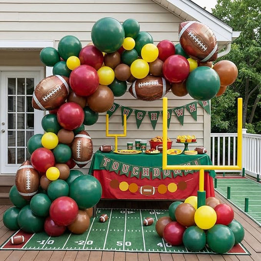 Football season Decorations Kit Green brown Balloon Garland Arch with Banner for fall and football Home decor National Sports theme Birthday Thanksgiving Supplies