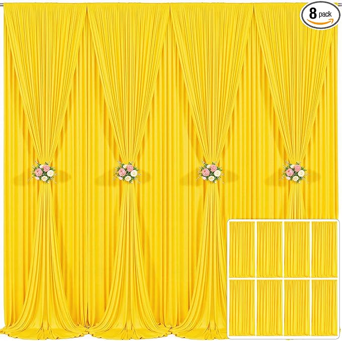 8 Panels Yellow Backdrop Curtain for Parties Wrinkle Free Lemon Yellow Photo Curtains Backdrop Drapes Fabric Decoration for Birthday Party Wedding Baby Shower 40ft(W) x 10ft(H)