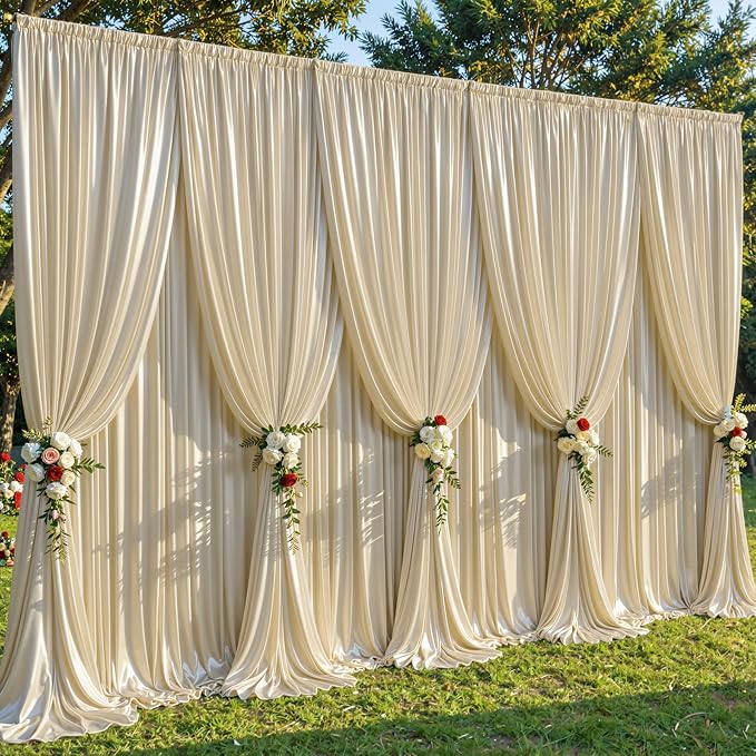 40x10ft Champagne Beige Glitter Backdrop Curtain for Parties, Wrinkle Free Satin Photo Backdrop Drapes 8 Panels Shimmer Back Drop Cloth for Wedding Birthday Baby Shower Photography Background Decor