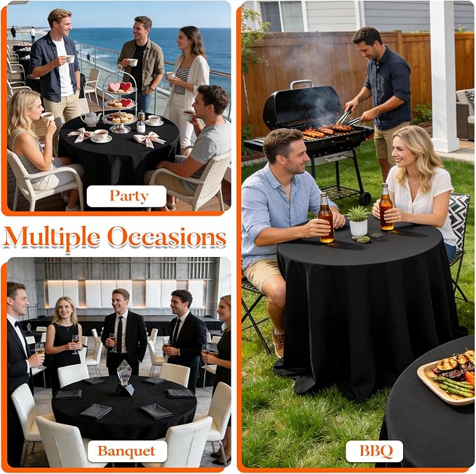 10 Pack Black Round Tablecloths 108 Inch Round Table Cloth Wrinkle Resistant Black Tablecloth Washable and Reusable Polyester Fabric Table Covers for Banquet Wedding Party Dining Buffet