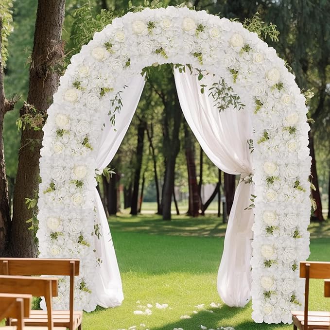 3D Flower Wall Backdrop - 12Pcs 15×15 Inch Artificial Rose Panels White Silk Floral Decor for Home Party Wedding Anniversary Birthday Photographic Studio Background & Decorative Fences