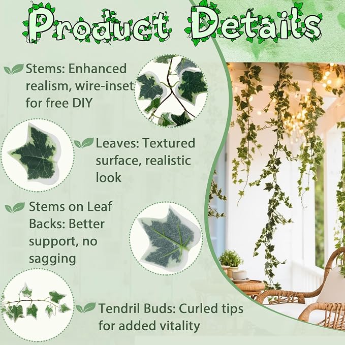 ucky 2pcs Artificial Ivy Artificial Vines Artificial Plants 71 Inch Fake Hanging Plants Silk for Garden Terrace Beach Party Decoration Wedding Decoration （White）