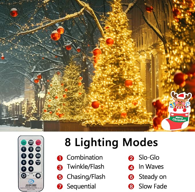 BHCLIGHT 75FT 1500 LED Cluster Christmas Lights, Christmas Tree Lights Outdoor 8 Modes with Timer & Remote, Firecrackers String Lights Waterproof for Garland Party Xmas Decorations, Warm White