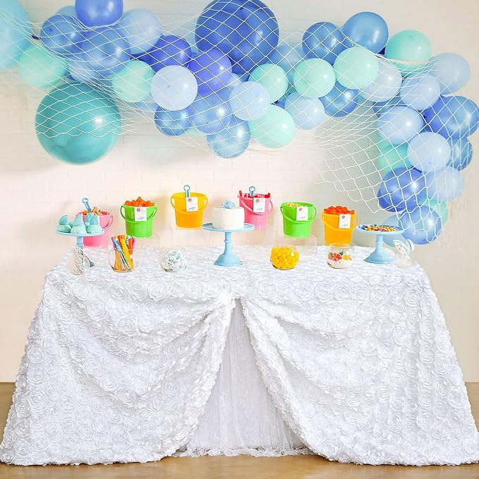 B-COOL White Tablecloth Rectangle 60 x102 Inches for Wedding Party Rosette Table Cloth Party Table Decor Satin Floral Fabric for Baby Shower Home Decorations