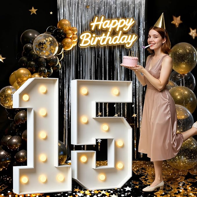 3FT Marquee Numbers 15, Large Light Up Numbers for 15th Birthday Decorations, Happy 15th Birthday Party Supplies, Anniversary Cardboard Big Mosaic Balloon Frame Number 15