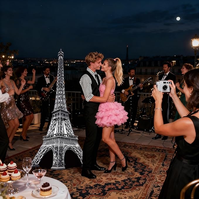 6 Ft 3D Eiffel Tower Cardboard Cutout Eiffel Tower Stand Up Cutout Life-Size French Theme Photo Booth Prop Backdrop Sign for France Night of Paris Theme Birthday Party Educational Display