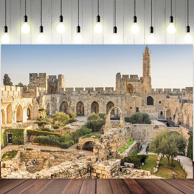 10x7ft Jerusalem Backdrop Israel David Tower Photography Background The Old City Ancient Ruins Historical Sites Travel Holiday Party Banner Decorations Kid Artistic Portrait Photo Booth Prop