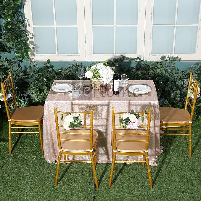 Poise3EHome Champagne Sequin Tablecloth 90×156 Inch Rectangle Sparkly Fabric Table Cloth for Birthday Wedding Party Christmas Holiday Baby Shower Decoration