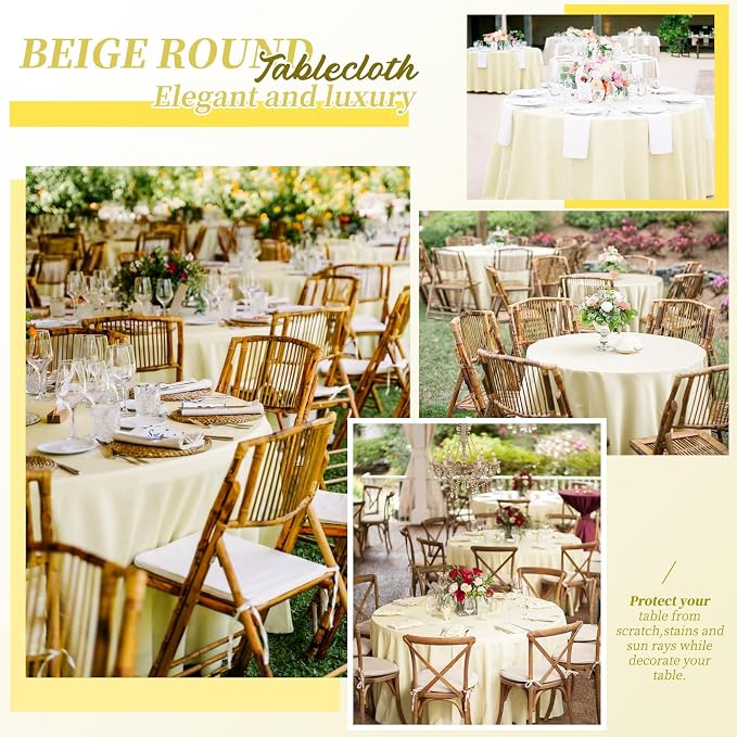 Pesonlook 12 Pack Round Tablecloth Beige Polyester Round Table Cloths 90 Inch Washable Fabric Table Cover Beige Tablecloth for Wedding/Party/Banquet/Dining/Buffet (Beige/90 Inch)
