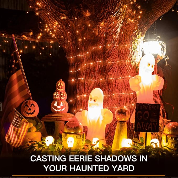suddus Orange Halloween Fairy Lights Battery Operated, 66ft 200 LED Copper Wire Twinkle Lights Waterproof, String Lights with Remote for Bedroom, Party, Yard, Door, Garland, Tree Decorations