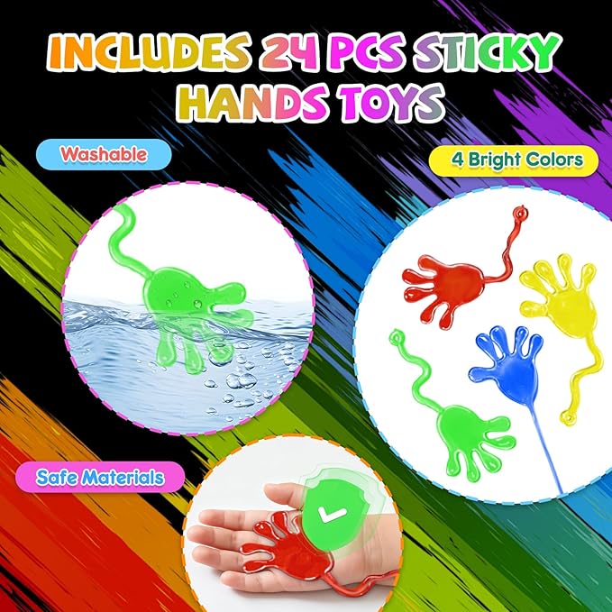 JMMICO 24*3 Pack Scratch Art Notebook+Sticky Hands+Stickers,Party Favors for Kids 4-8-12,Return Gifts for Birthday Party,Goodie Bags Stuffers,Classroom Prizes Bulk Gifts for Students