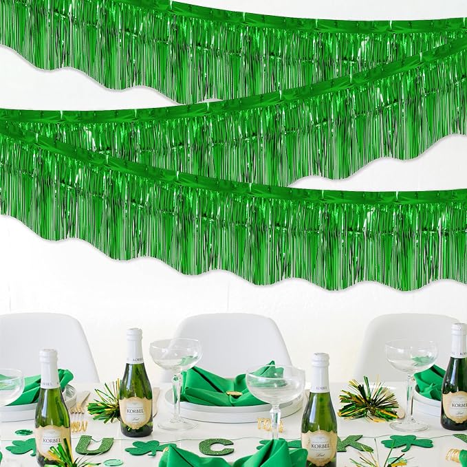 LOLStar Green Foil Fringe Tinsel Garland, Tinsel Streamers Banner, 6 Pack | 60Ft Tinsel Streamers, Shiny Green Tinsel Fringe Banners for St Patrick's Day, Parade Float, Christmas Party Decor