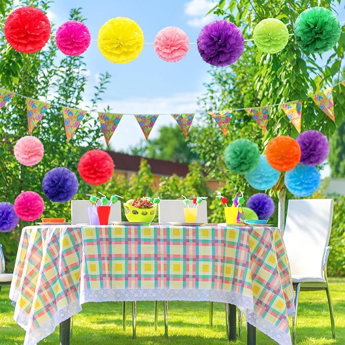 Yeaqee 30 Pcs Multicolor Large Tissue Paper Pom Poms Decorations 14''/ 12''/ 10'' Tissue Paper Flowers Large Hanging Rainbow Wall Decor for Fiesta Birthday Party Baby Shower Wedding Celebration