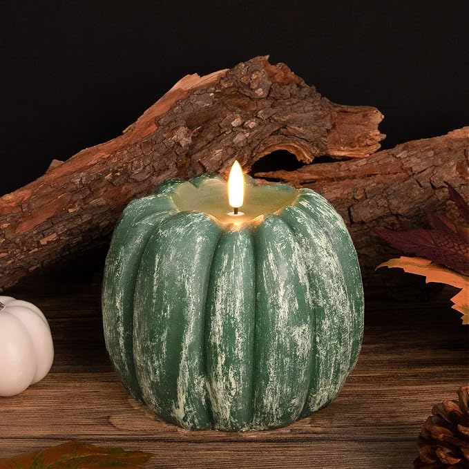 Fall Decorations for Home - Fall Decor - Flickering Flameless Wax Pumpkin LED Candle with Timer Remote - Autumn Party Decorations Indoor - Thanksgiving Battery Operated Candle Light for Mantel Table