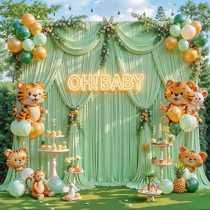 10x10ft Sage Green Photo Backdrop Curtains for Parties Birthday Wrinkle Free Polyester Photoshoot Curtains Drapes Backdrop for Wedding Baby Shower Graduation Photography Background 2 Panels 5x10FT