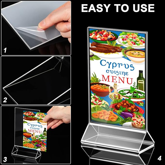 24 Pack Acrylic Sign Holder, Plastic Clear Table Display Holder Double Sided Menu Display Stands T Shaped Card Picture Frames for Office, Weddings, Meetings, Hotels, Restaurants (4 x 6 Inches)