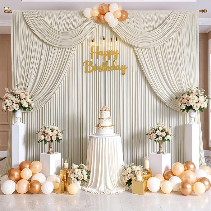 10ftx10ft Wrinkle Free Beige Backdrop Curtains for Parties, Silky Polyester Photo Backdrop Drapes 2 Panels 5x10ft Back Drop Cloth for Wedding Birthday Baby Shower Photography Background