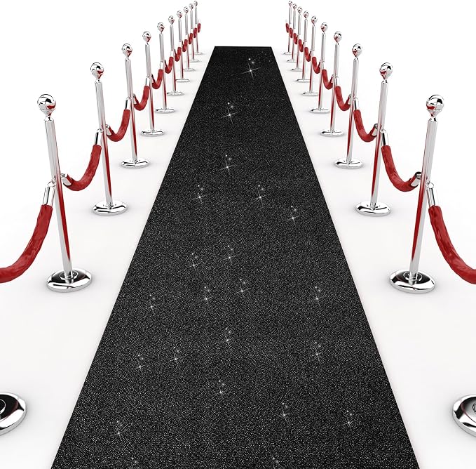 Shihanee Sequin Aisle Runner for Wedding Glitter Rug with Carpet Tape Sparkly Prom Outdoor Floor Birthday Carpet Runner for Ceremony Event Graduation Party(2 x 15 ft,Black)