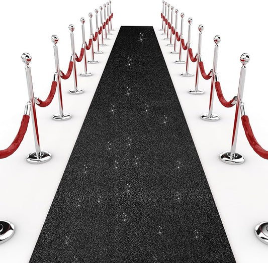 Shihanee Sequin Aisle Runner for Wedding Glitter Rug with Carpet Tape Sparkly Prom Outdoor Floor Birthday Carpet Runner for Ceremony Event Graduation Party(2 x 15 ft,Black)