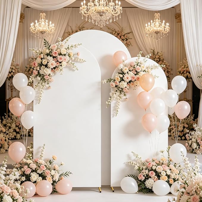 Wedding Arch Backdrop Stand and Cover Set, White, 6FT/6.6FT/7.2FT | Metal Arch Backdrop Stand, High Elasticity Arch Cover, For Wedding Birthday Baby Shower Celebration