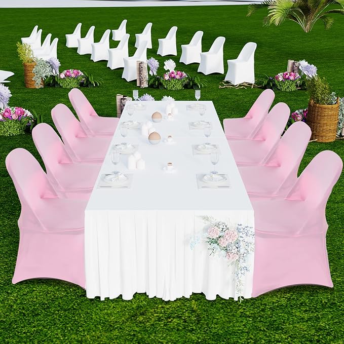HAINARverS Folding Chair Covers for Wedding, 10pcs Stretch Spandex Washable Fabric Chair Cover, Decoration Chair Cover for Wedding, Party, Banquet, Birthday, Conference, Event(Pink, 10 PCS)