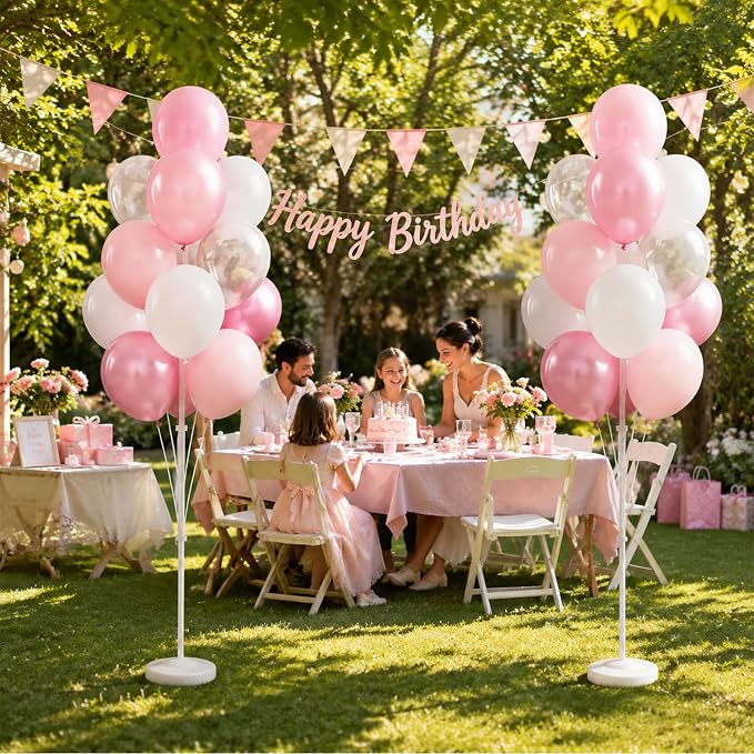 Balloon Column Stand Kit with Clear Pastel Pearl Pink Balloons,Balloon Stand Kit for Floor or Table Backdrop Decoration for Party Wedding Baby Shower Birthday Graduation (Jelly Pink)