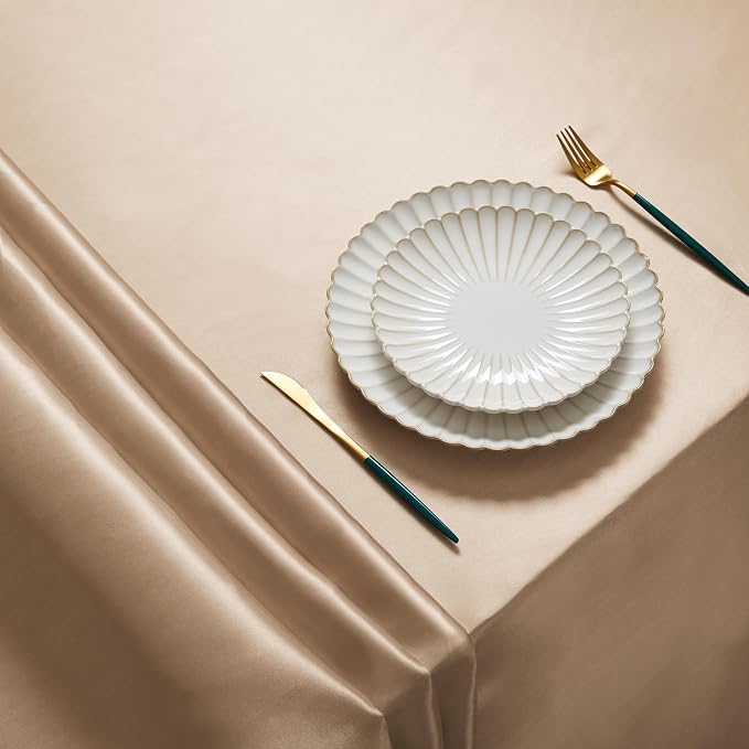 6 Pack Square Satin Table Cover Silkly Soft Table Cloth, Satin Dining Table Cloths for Wedding Banquet Table Decoration, Dining Room, Indoor and Outdoor Use, 52 x 52 Inches, Taupe
